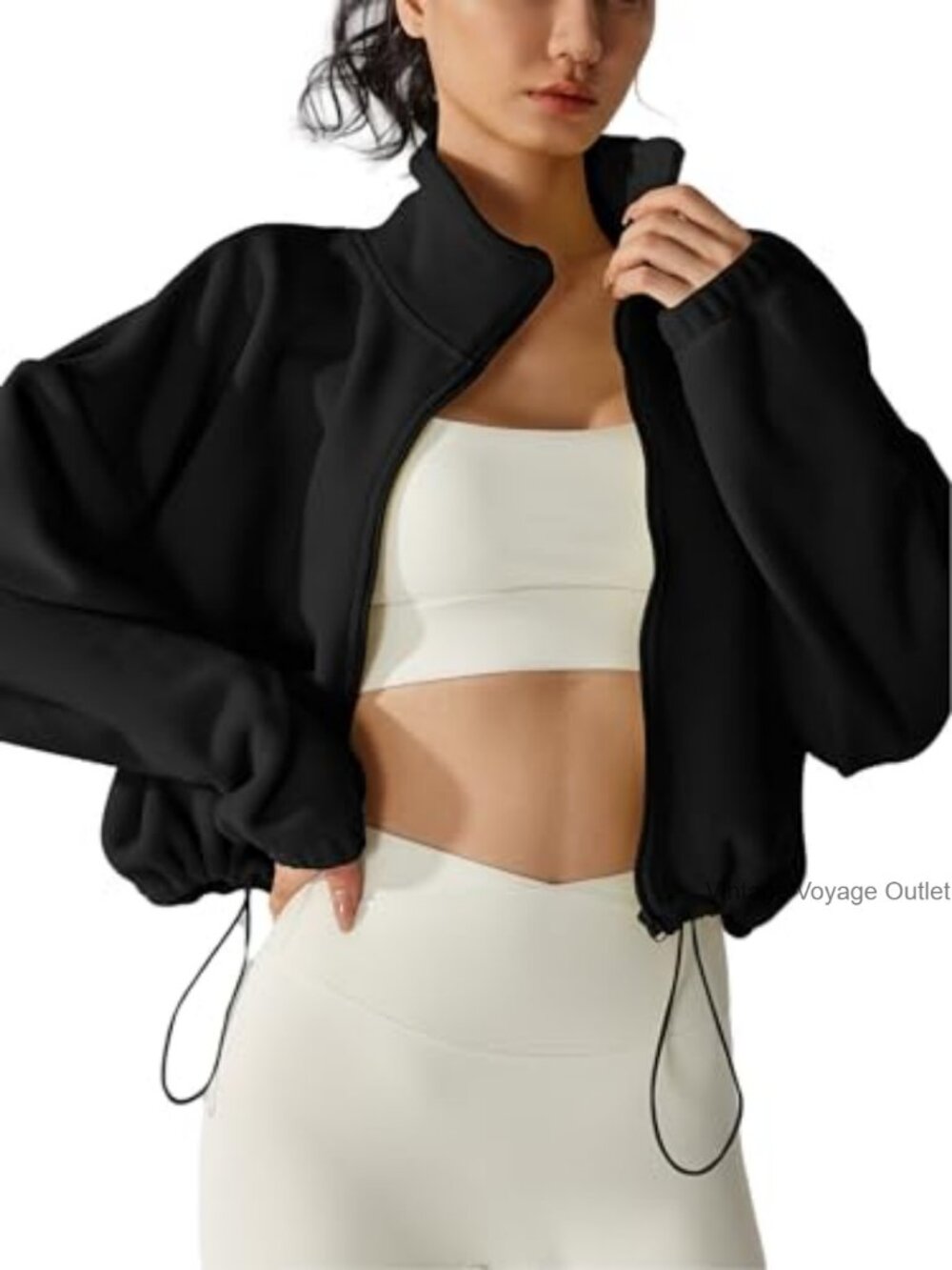 Women's Fleece Full Zip Cropped Jacket Sherpa Lined Winter Coat